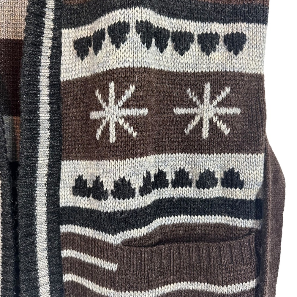Fair Isle Cardigan Sweater Belted Chunky Knit Vintage Grandpa Unisex M - Picture 8 of 10